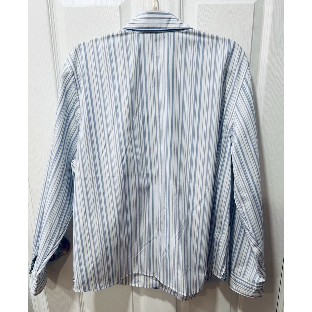 Orvis Carefree Cotton Blend Womens Blue Striped Contrast Collar Cuff Shirt Sz 20 - Picture 2 of 10